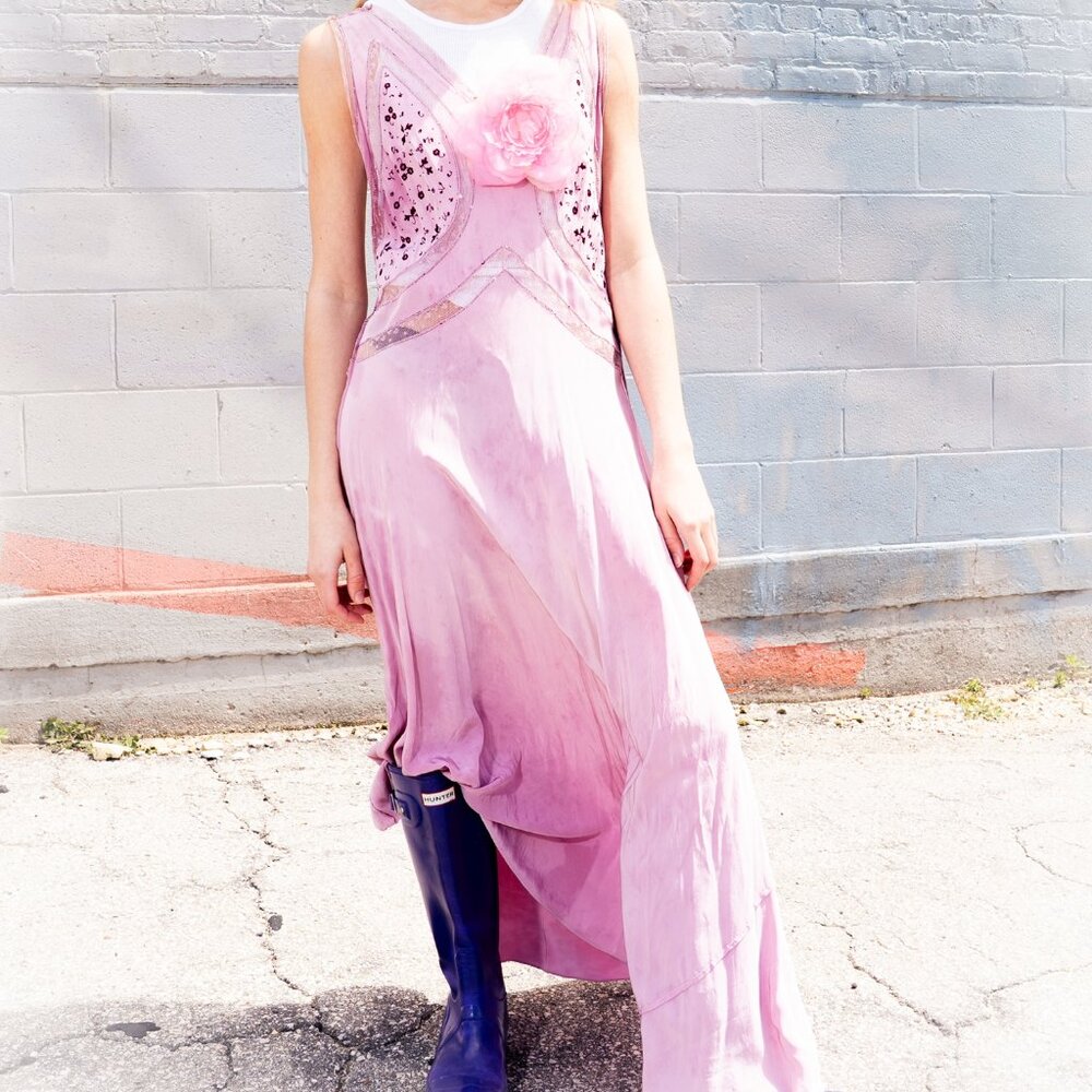 Antique Pink Hand Dyed Lace Slip Dress